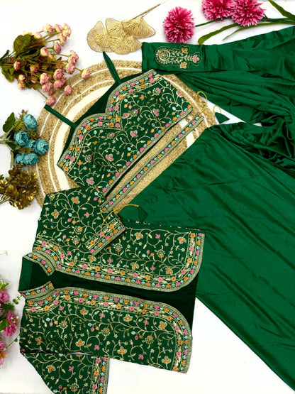 Diamond Satin Silk Ready To Wear Saree With Jacket