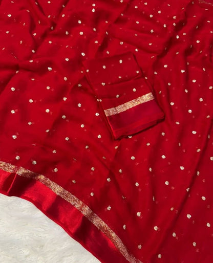 Pure Viscose Satin Border Georgette Saree With Running Blouse