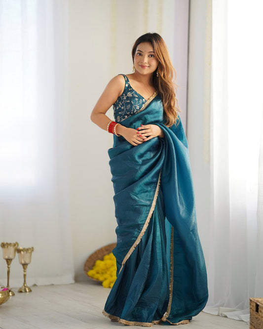Gold Crush Tissue Silk Ready To Wear Saree