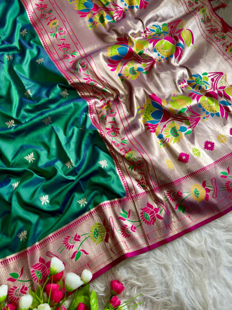 Meena Zari Lotus Pallu Paithni Saree