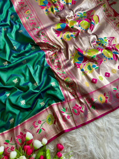 Meena Zari Lotus Pallu Paithni Saree