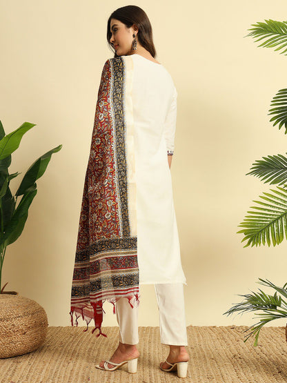 Khadi Cotton Fully Stitched Ethnic Set with Dupatta