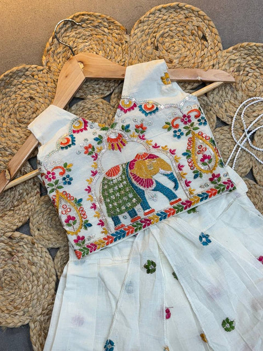 Kids Kora Cotton Lehenga Choli with Butterfly Back Design