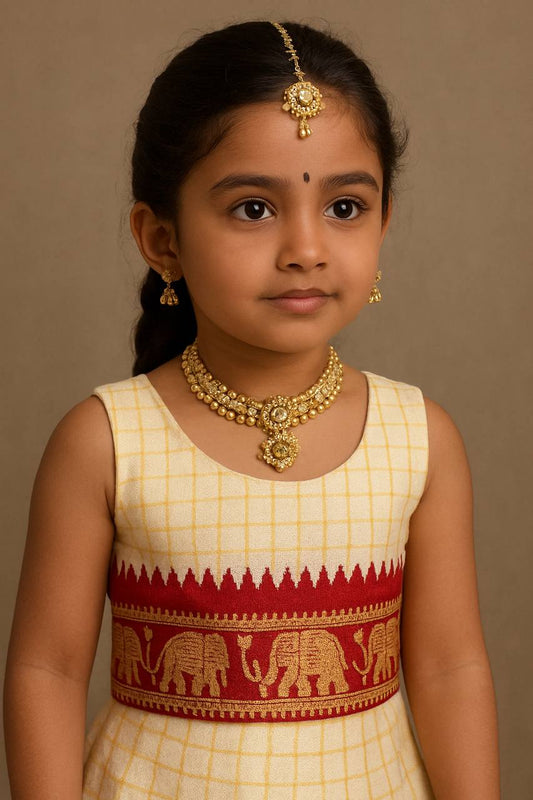 Kids Silk Lehenga Choli with Jacquard Weaving