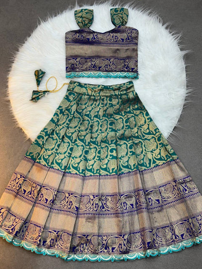Kids Silk Lehenga Choli with Jacquard Weaving & Embroidery Lace