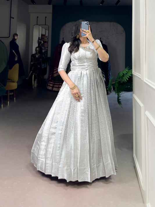 Kanjivaram Gown with Zari Weaving & Koti