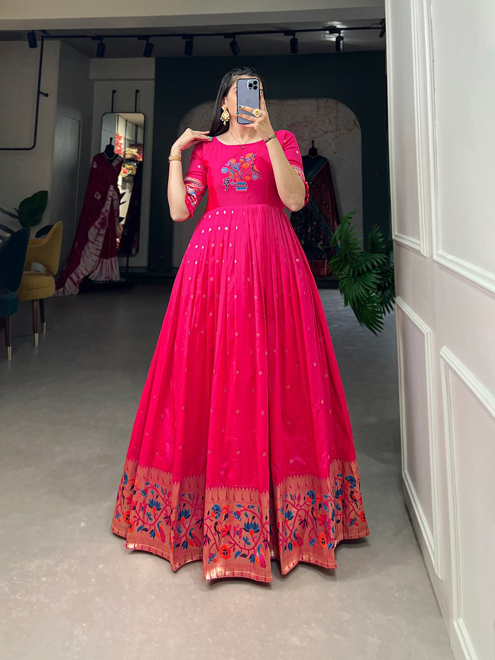 Jacquard Silk Paithani Gown Timeless Elegance with Traditional Weaving