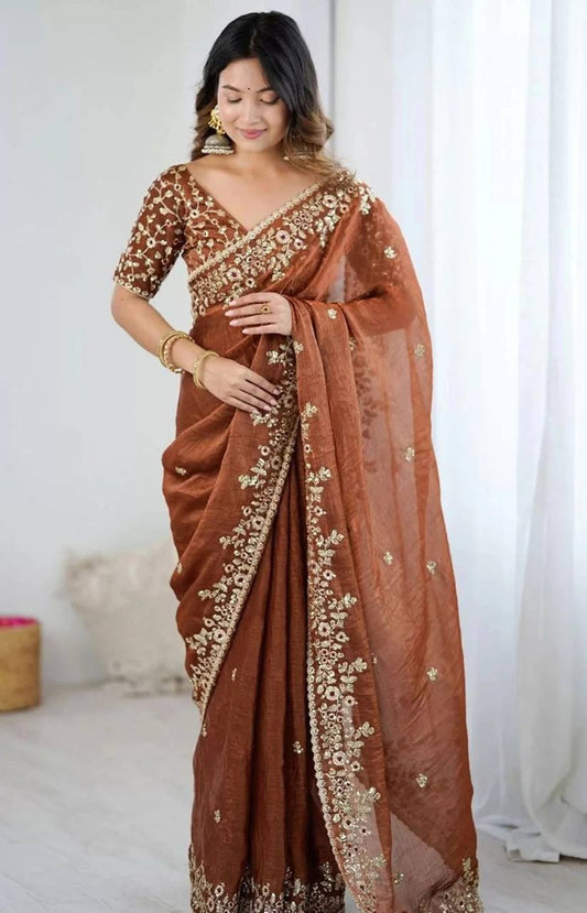 Soft Fendy Chiffon saree with heavy embroidery sequins and thread work