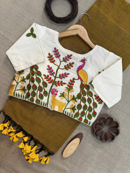 Pure Khadi Cotton Heavy Embroidery with Aura Cotton With Designer Embroidery Blouse