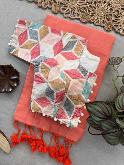 Handloom Khadi COTTON Saree With Ready to Wear Blouse