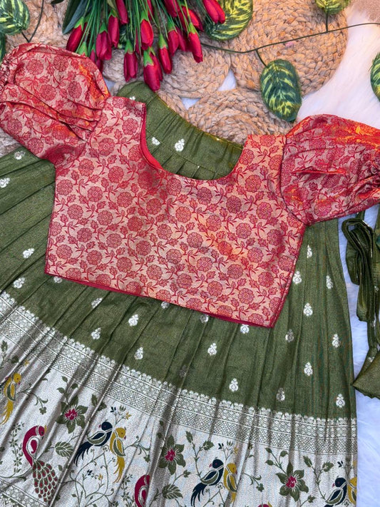 Soft Silk with Pure Zari Weaving Girls LEHENGA CHOLI