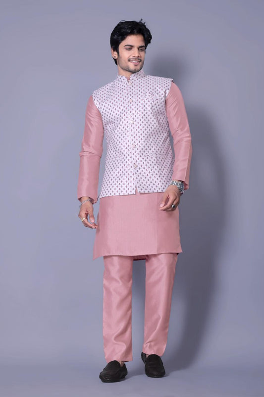 MENS'S KURTA PAJAM WITH JACQUARD JACKET