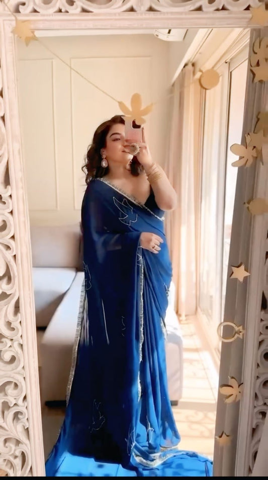 Soft N Blue Georgette Silk Ready To Wear Saree