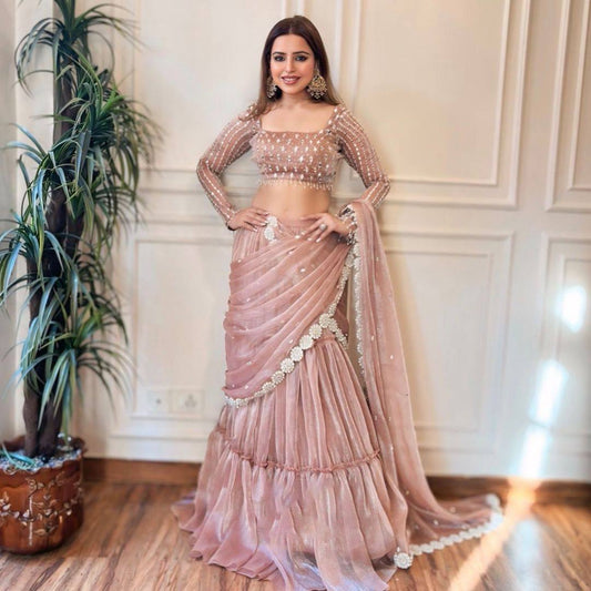 Twill Organza Lehenga Choli Ready To wear Saree