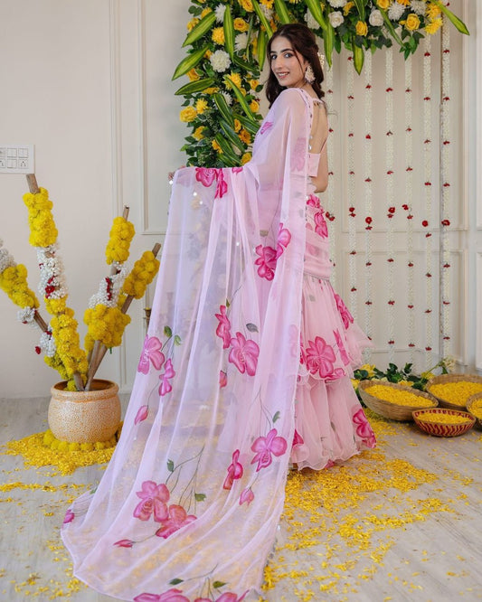 Ready To Wear Lehenga Saree With  Fully Stitched Blouse