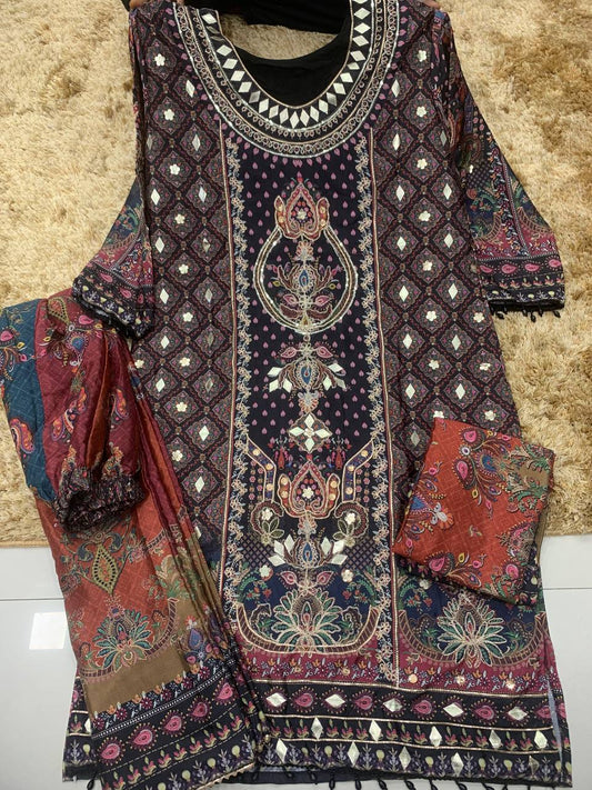 Chinon Digital Print Silk with Hand Work  Suit
