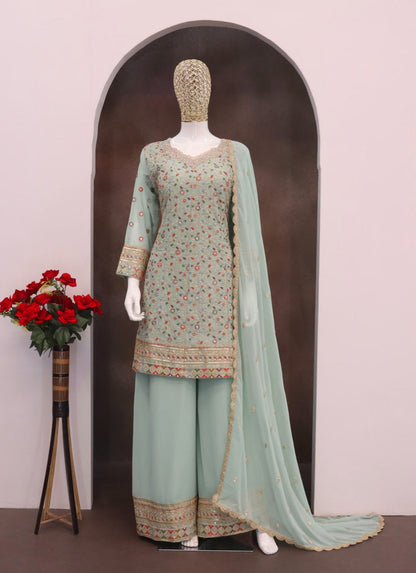 Embroidery  Top Semi-Stitched With Fully Stitched Bottom And Dupatta