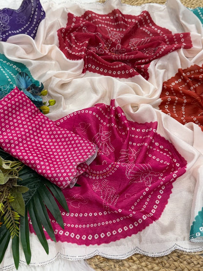 Chinnon Silk Bnadhani Saree