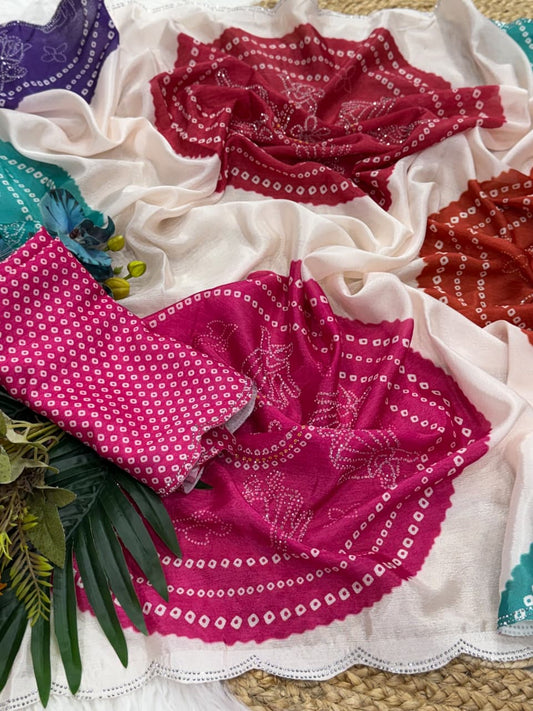 Chinnon Silk Bnadhani Saree