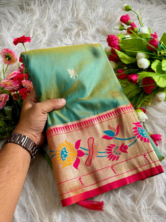 Meena Zari Lotus Pallu Paithni Saree