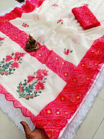 Linen Saree With Bandhani