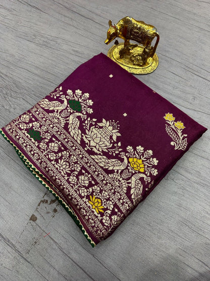 Pure Dola silk with Zari weaving Bandhej Saree