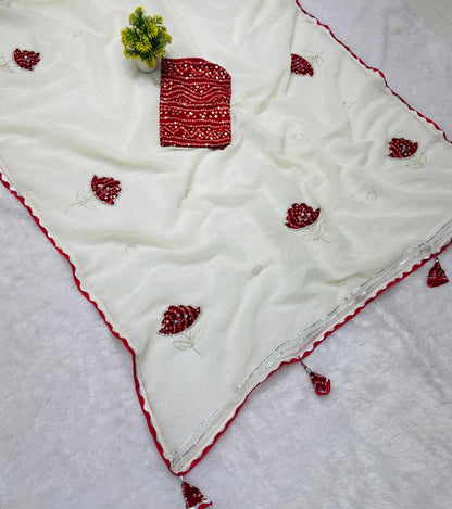 Frendy chiffon Sattin  Bandhani &nbsp;Butta  Saree