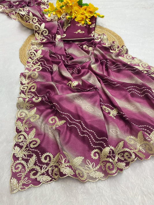 Chinnon sarees with complete Lehriya Bandhani print