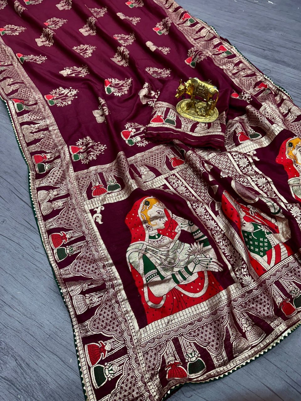 Pure Dola silk with Zari weaving Saree with samosa lace border