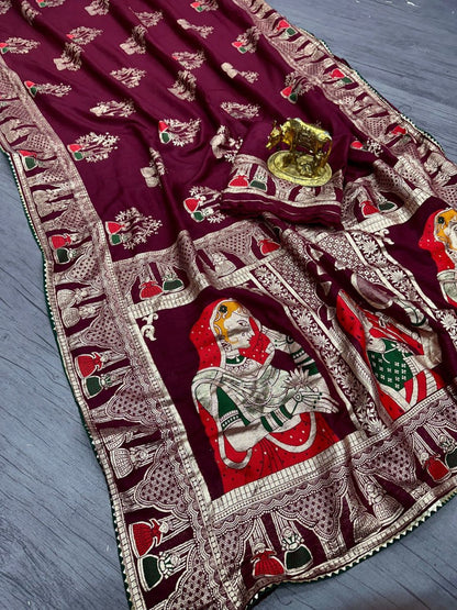 Pure Dola silk with Zari weaving Saree with samosa lace border