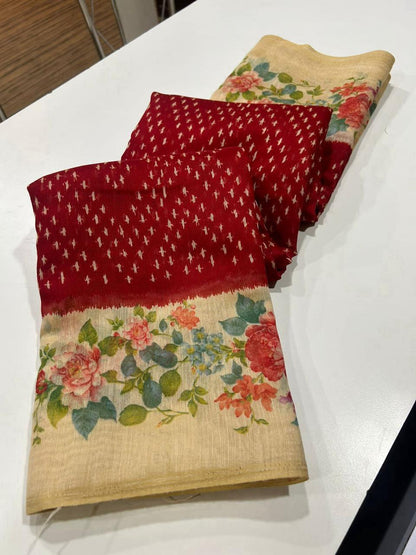 LINEN DIGITAL PRINT SAREE