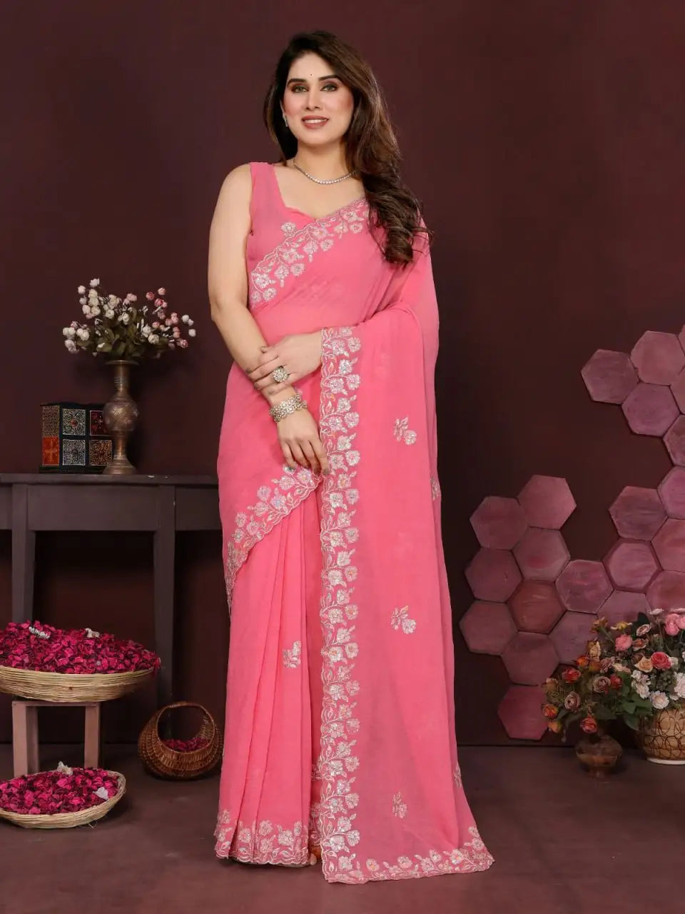 Georgette silk Embroidery Saree