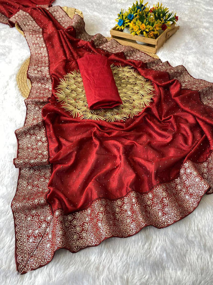 Vichitra Silk Saree with Diamond Work