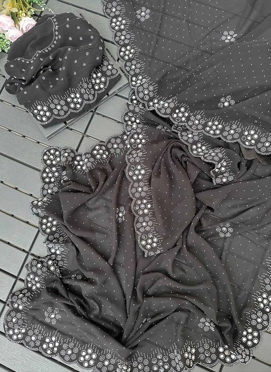 Georgette Blooming Saree with Swarovski Work