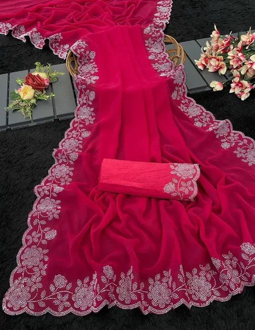 Georgette Saree with fancy swaroski