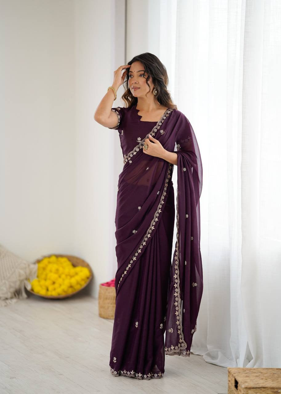 Star Georgette Silk Saree with Embroidery