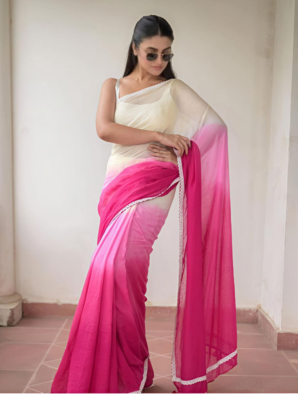 Plain Linen Digital Print Saree