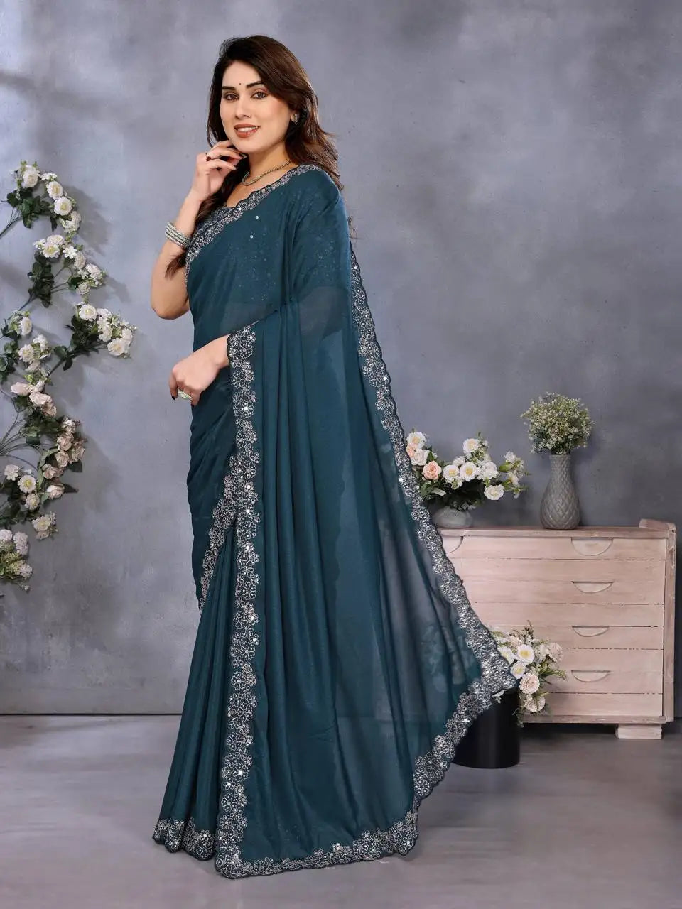 Premium Star Georgette Saree with Diamond Handwork