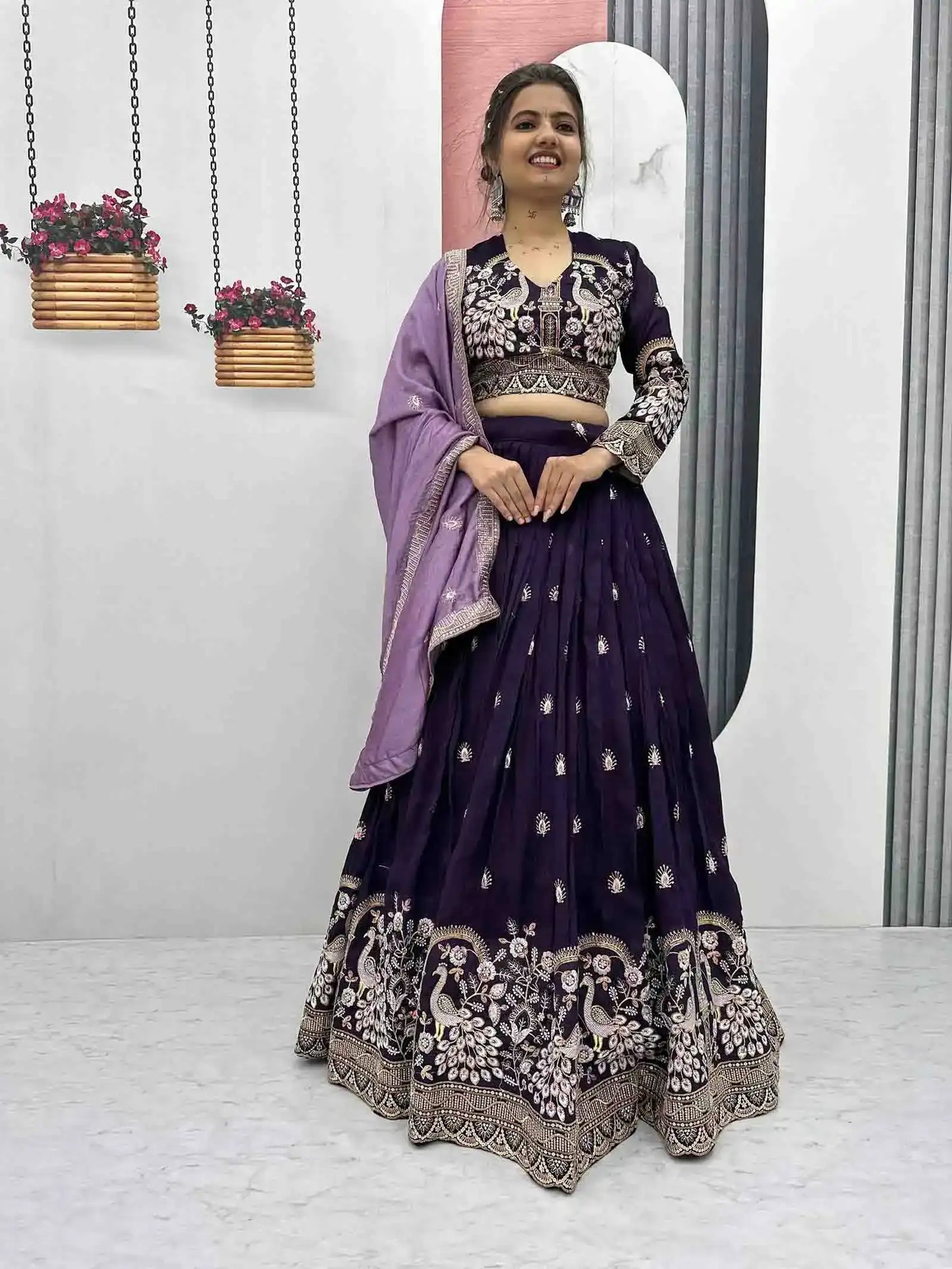 Heavy Embroidery Thread &amp; Sequence Work Lehenga Choli