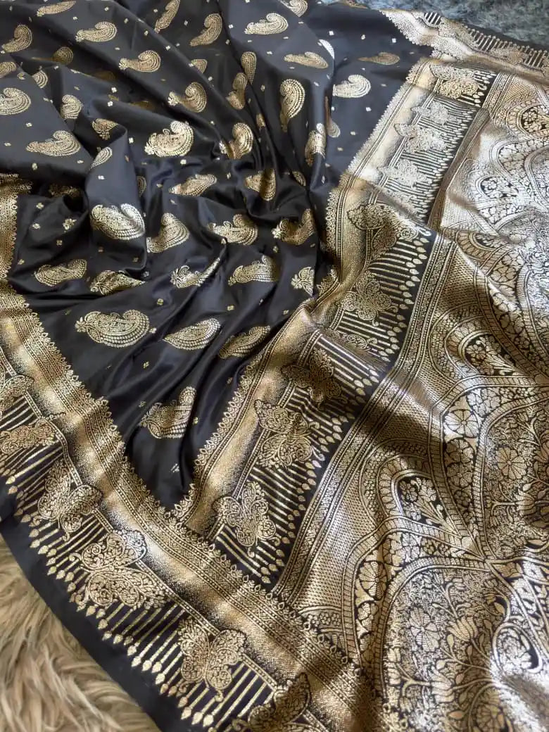 Original Black Banarasi Dhurandhar Silk Saree with Zari Weaving | Festive Wear Silk Saree