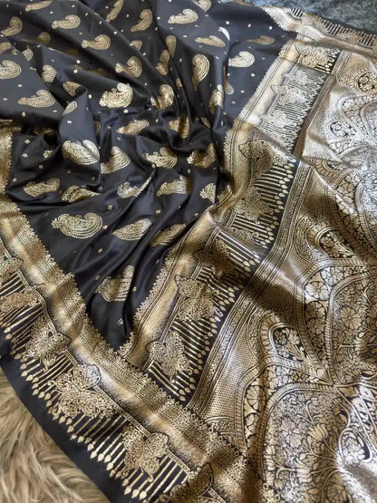 Original Black Banarasi Dhurandhar Silk Saree with Zari Weaving | Festive Wear Silk Saree