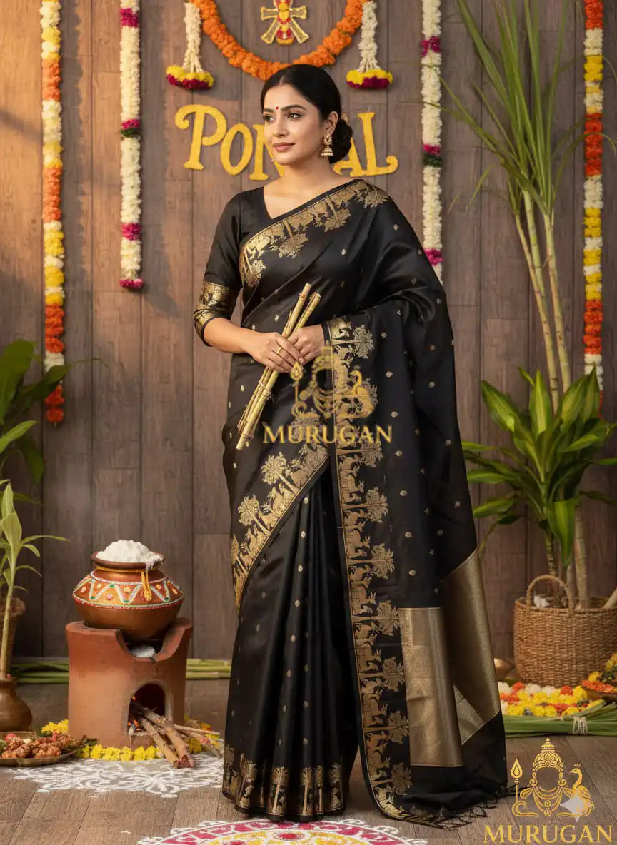 Banarasi Hiran Silk Saree with Golden Pallu & Zari Border
