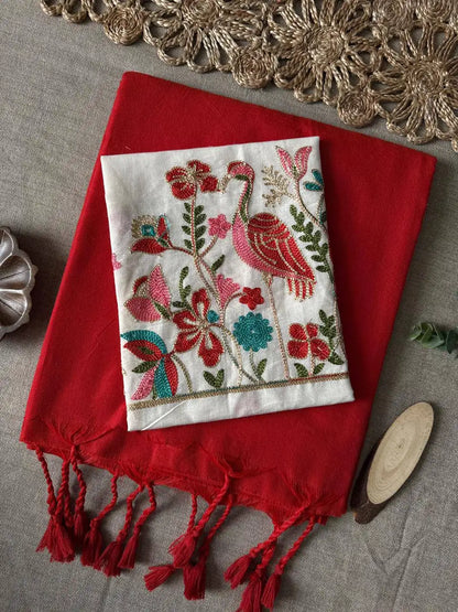 EF-210 Handloom Khadi Cotton Saree with embroidered cotton blouse, showcasing traditional handwoven texture and elegant ethnic design