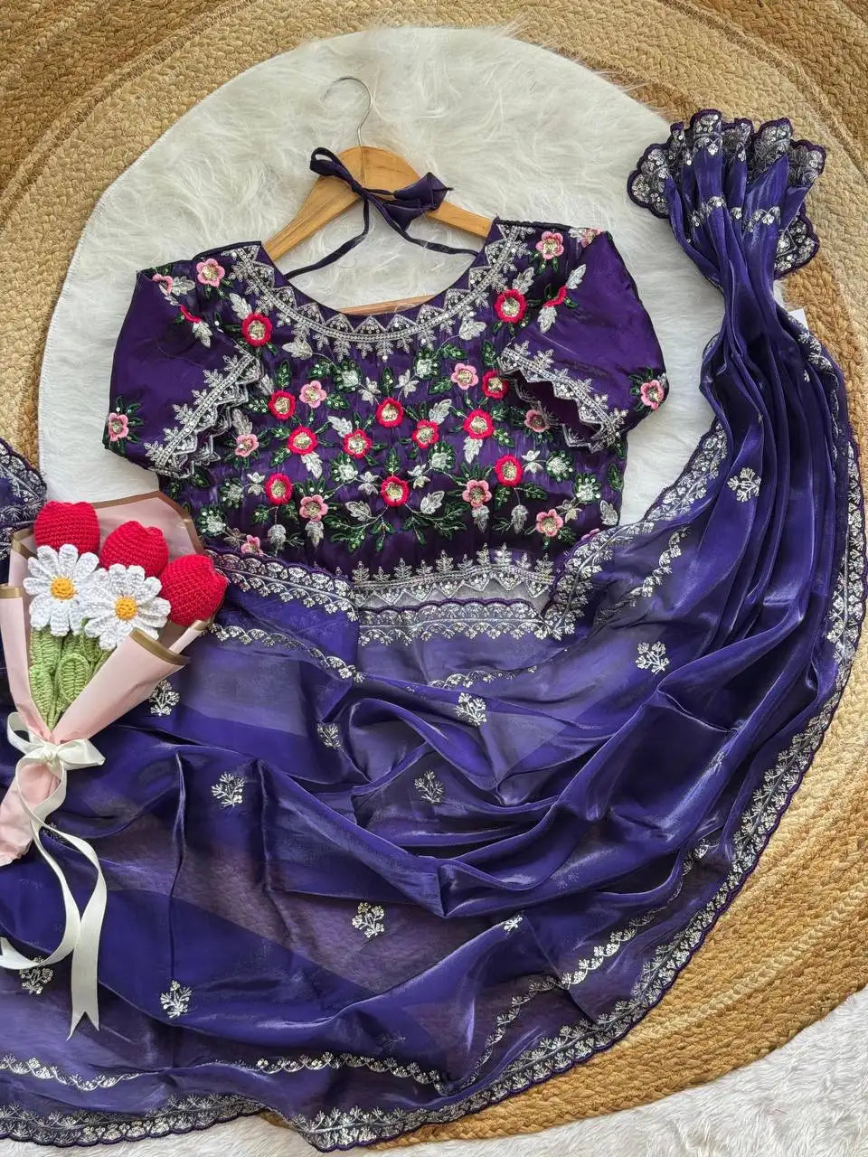 Soft Space Silk saree with heavy sequin and zari embroidery and premium arca border