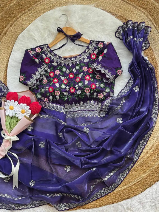 Soft Space Silk saree with heavy sequin and zari embroidery and premium arca border