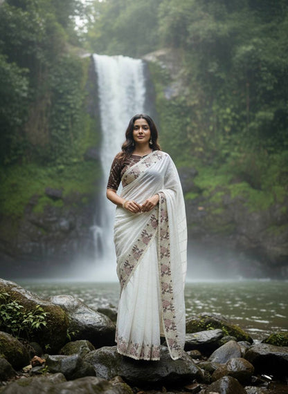 Premium Paper Crush Organza Saree with Sequins, Thread Weaving Leheriya Pattern & Scallop Border - MUGHDA