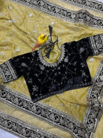 Saheli Designer Soft Mocha Silk Saree with Velvet Blouse & Sequins Work RV-6052