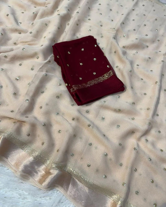 Pure Viscose Satin Border Georgette Saree With Running Blouse