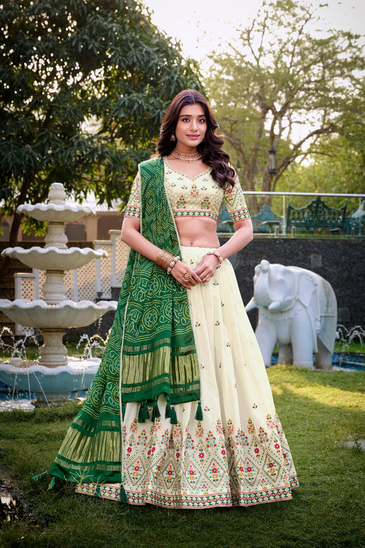 Green Khadi Cotton Sequins and thread embroidery