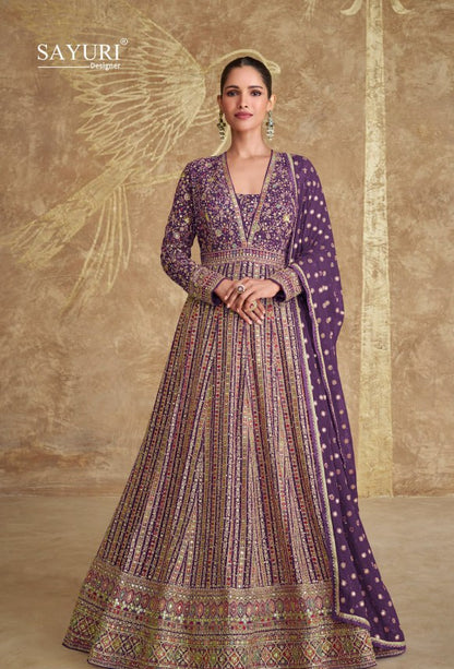 Sayuri Royal Georgette with Zari and Thread Embroidery Work plus Sequence Work